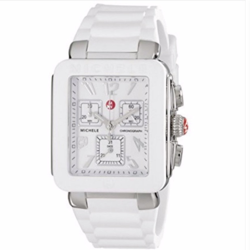 MICHELE WOMEN'S WHITE SILICONE BAND STEEL CASE